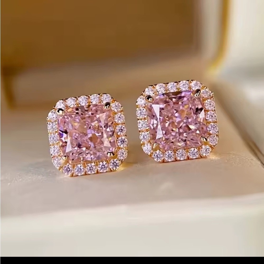 Elegant Pink and Gold plated Stud Earrings